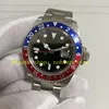 2 Färg Real Photo Mens Automatisk antik klocka med Box Men 40mm 16710 Black Dial Red Blue Bezel Rostfritt stål Armband Antik Mekaniska sportklockor