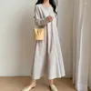 Casual Dresses Chic Korean Clothes Design 2024 Spring Womens Japan Girls Girle Solid Loose Retro Vintage Date Robe Long Maxi Dress