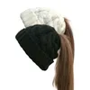 Beanie/Skull Caps Women Winter Hats Beanies Knitted Girls Cap Twist Crochet Winter Hats For Female Pompom Beanie Ear Braid Ponytail Hat Skullies YQ240207