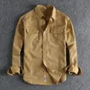 Herfst Amerikaanse Retro Twill Geweven Cargo Shirt Herenmode Puur Katoen Gewassen Oude Lange Mouw Dubbele Zak Casual Blouses 240125