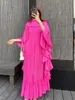 Casual Dresses 2024 Spring S Pleated Black Long Dress Lapel Full Lotus Leaf Sleeve Loose Elegant Birthday for Women Luxury