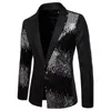 Styl Błyszcząca czarna cekinowa Glitter Suit Men Men Slim Fit Single Button Blazer Jacket Męs Party Stage S2XL 240124