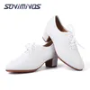 Chaussures de pratique de salle de bal pour femmes, bout fermé, lacets, moderne, enseignement de la Salsa, Performance professionnelle, chaussures de danse, talons hauts blancs 240129