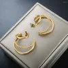 Stud Earrings ZMFashion C-shaped Twisted Hoop Punk Stainless Steel Gold Color Three-layer Coil Earring Vintage Trendy Fashion Jewelry