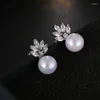 Stud Earrings GMGYQ 2024 Fashion Simple Luxury Pearl With Zirconia Flower For Bridesmaids Charming Jewelry Gifts