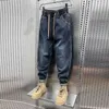 Frühling Herbst Jeans Männer der Trend Lose Baggy Elastische Haren Hosen Alle-spiel Koreanischen Hosen für Männer Straße Elastische hosen 240127