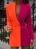 Outono cross border europeu e americano feminino usar contraste emendado casaco profissional vneck cardigan terno saia 240130