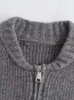 Fashion Kint Grey Zippers Women Cardigan Sweater Spring Long Sleeve Pleater Female Sweaters 2024 Elegant Casual Lady Outwear 240123