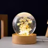 Luminous 3D Dandelion Crystal Ball Beech Wood Stand Base Preserved Flower Sphere Ball Desktop Ornaments Bithday Christmas Gifts 240119