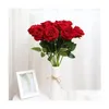 Decorative Flowers Wreaths Rose Artificial Flower Realistic Roses Bouquet Long Stem Single Fake Floral For Home Office Parties And Dhdg3