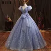 JEHETH REAL POS Glitter prom klänning puff ärmar prinsessa födelsedagsklänningar mousserande mantel de bal formell kvällsfest för kvinnor 240201