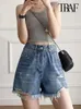 Shorts pour femmes TRAF Femmes Mode avec poches Effiloché Hem Denim Vintage Taille haute Bouton Fly Femme Pantalon court Mujer