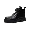 Botas Moda Lace Up Casual Mens Grosso Sola Tornozelo Trendy Confortável Clássico Preto / Marrom Motocicleta