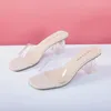 Comemore cristal claro transparente chinelos de salto feminino sapatos de salto médio confortável verão moda feminina mules slides 42 240201