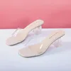 Comemore cristal clair Transparent talon pantoufles femme chaussures talons moyens confortable été femmes mode Mules diapositives 42 240201