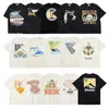 2024 Nouveaux T-shirts à manches courtes pour hommes et femmes High Street Brand Rhudetee Distinguer le marché Devise Lettre Affiche Impression Couple d'été Tendance ample Sa82