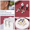 Boucles d'oreilles pendantes Huggie Hoop pour femme Acier inoxydable/Plaqué or 18 carats Boucle d'oreille pendante Ankh/Croix/Cadenas/Corne italienne/Œil/Clé