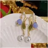 Stud Oorbellen Vintage Franse bloem Womens Earring Prachtige Imitatie Parel Tip Oorstekers Meisjes Trendy Partij Sieraden Valentines Dro Dhvki