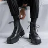 bottes de plate-forme de marque italienne pour hommes mode chaussures à bout carré cowboy botte en cuir véritable belle moto botas homme 240126