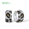 Hoop Earrings SANTUZZA Real 925 Sterling Silver For Women Sparkling White Black Spinel Yellow Crystal Leopard Gift Fine Jewelry