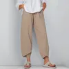 Calças femininas mulheres algodão linho harem vintage impresso perna larga calças casuais bolsos sólidos harajuku cintura alta baggy joggers
