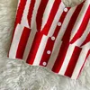 Kvinnors tankar Summer Fashion Spaghetti Strap Knit Topps Women Casual Red Black Striped Short Camis Streetwear Girl Vest Q358