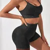 Active Set Ridded Washed Seamless Sport Set Women 2st Two Piece Crop Top Bra Shorts Sportuit Workout Outfit Gym Wear Fitness Yoga