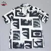 Chemises décontractées pour hommes Graphique Full Print Wacko Maria Chemise à revers Vintage Qualité Noir Blanc Top Streetwear