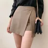 Shorts feminino assimétrico casual sólido moda cintura alta ulzzang chique elegante magro sexy fenda lateral concurso senhoras elegante 240131