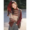 Elegante retro-sweater voor dames Gebreide mouwloze top met corduroy overhemd, tweedelige set Dameskleding voor herfst en winter 240125