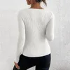Kvinnors tröjor 2024 Autumn Winter Women Solid Rib Knit V Neck Rand Pull Sweater Femme Y2K Långärmad tröja Jersey Topps mode