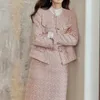 Womens Autumn/winter Small Fragrance Short Tweed Suit Skirt Set Retro Solid Color Round Neck Woolen Coat Skirt Two-piece Set 240129