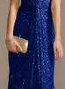 Lucyinlove Luxury Floor Length V-Neck aftonklänning 2024 Kvinnor Elegant Party Maxi Dress Sequin Kort ärmar Prom Cocktail Dress 240201