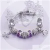 Charm Armband Mixed Style Armband 925 Sier For Women Vintga Purple Crystal Pärlor Diy Fashion Jewelry Christmas Drop Delivery DHMQM