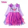 Robes de fille VIKITA filles Tutu robe enfants licorne imprimé dessin animé avec jupe irrégulière fête d'anniversaire robe de bal à manches longues