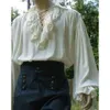 Mens Renaissance Costume Ruffled Lace Lace Up Medieval Steampunk Pirate Shirt Cosplay Prince Drama Tops 240125