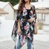 Szaliki Summer Beach Smock Flower Print Conkuśnik Cardigan Poncho dla kobiet w kątu stroju kąpielowego z filtrem z frędzlami