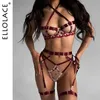 Ellolace Lingerie Sensuelle Kit de Soutien-Gorge Ouvert Push Up Ensembles Exotiques Fantaisie Non Censurés en Forme de Coeur Broderie Fée Beaux Sous-Vêtements 240127