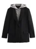 Mode Casual Flip À Capuche Blazer pour Femmes Revers Simple Boutonnage Fermeture Éclair Épissage Manteaux Rétro Solide À Manches Longues Poche outwear 240202