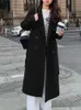 Cappotto da donna in lana con colletto rovesciato, moda invernale, caldo, solido, casual, semplice, con bottoni, capispalla femminile, giacca di media lunghezza 240125