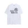 2024 뉴 남자와 여자의 짧은 슬리브 티셔츠 하이 스트리트 브랜드 Rhudetee American Summer Loose ins 인쇄 캐주얼 둥근 목 배치 x6pv