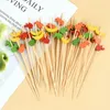 Forks 100pcs 12cm Heart Beads Bamboo Fruit Sticks Buffet Cupcake Fork Dessert Salad Cocktail Sandwich Toothpicks