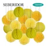 Baby Boy Girl 2nd Birthday Party Favor Yellow Set Folding Round Paper Lantern Wedding Baptism Decor DIY Tissue Pompom Honeycomb 240127