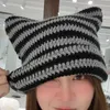 Beanie/Skull Caps Y2k Harajuku Y2K gothique tricoté oreille de chat petit diable chapeau millénaire femmes Kawaii concepteur hiver fait à la main bonnet femme casquettes YQ240207