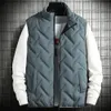Homens colete engrossado gola colete casaco para homens inverno quente jaqueta com zíper cor sólida algodão acolchoado conforto jaqueta masculina 240125