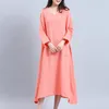 Casual Dresses Spring Women N Long Pleated Oversize Autunm Vintage Comfortable Cotton Linen Female A-line Dress Vestido De Noiva