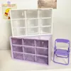 Niedlicher Desktop-Aufbewahrungsboxen-Organizer mit 9 Gittern, transparent, kleine Schublade, Studentenschreibtisch, Kleinigkeiten, Zubehörbox, Kawayi-Aufkleber 240125