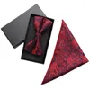 Bow Ties Wine Red Paisley midja Fruit Flower Square Scarf Nathtie Presentlåda Två stycken Set för mäns affärsmode