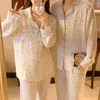 Women's Sleepwear Sleep Round Home Pajama Autumn Simple Color Winter Dot Korean Cotton Couple Set Long Sleeve Elegant Lovers Tops Kawaii