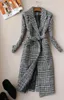 Plaid Pak Vrouwen Herfst Winter Lange Wollen Blazer Rok Set Temperament Tweed Geul Tweedelige Dames Outfit f1834 240202